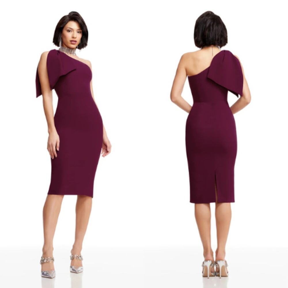 Dress The Population Tiffany Dress Women's Size M Dark Magenta One-Shoulder Bow